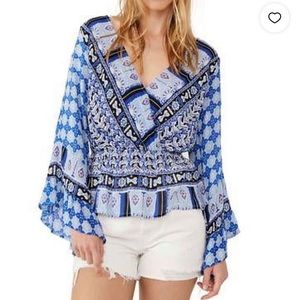 {VGUC} FREE PEOPLE Rosalie Wrap Top In Indigo Combo